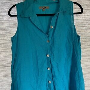 Flax sleeveless button down top